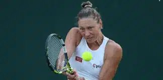 Yanina Wickmayer en action lors du tournoi de Varsovie